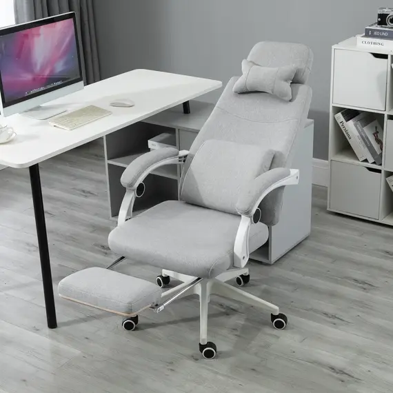 Buy Vinsetto Home Office Chair w/ Manual Footrest Recliner Padded Modern Adjustable Swivel Seat w/ 2 Pillows Armrest Ergonomic Grey, 6 image