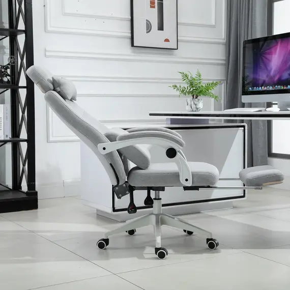 Buy Vinsetto Home Office Chair w/ Manual Footrest Recliner Padded Modern Adjustable Swivel Seat w/ 2 Pillows Armrest Ergonomic Grey, 8 image