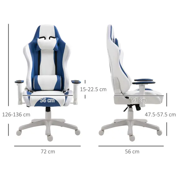 Buy Vinsetto RGB LED Light Gaming Chair, PU Leather Thick Padding High Back Office Chair with Removable Pillows Adjustable Height 5 Wheels White, 2 image