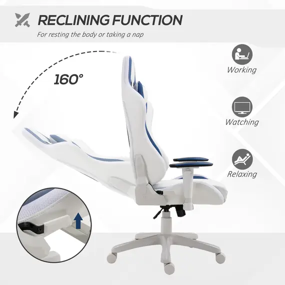 Buy Vinsetto RGB LED Light Gaming Chair, PU Leather Thick Padding High Back Office Chair with Removable Pillows Adjustable Height 5 Wheels White, 5 image