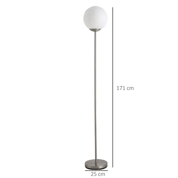 Buy 171cm Glass Globe Floor Lamp Metal Frame Sphere Light Pedal Switch Home Office Living Room Modern Unique Standing Beautiful Furnishing - Grey, 2 image