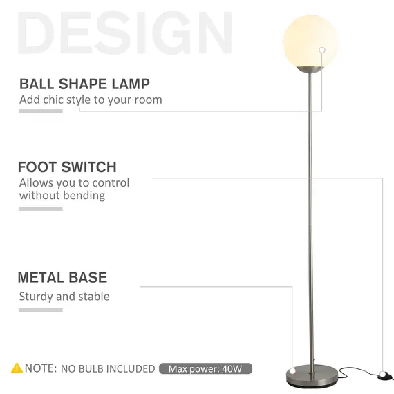 Buy 171cm Glass Globe Floor Lamp Metal Frame Sphere Light Pedal Switch Home Office Living Room Modern Unique Standing Beautiful Furnishing - Grey, 3 image