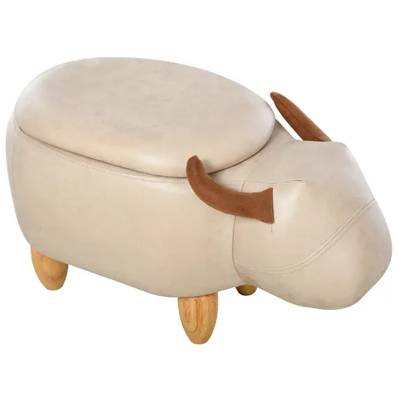 Buy Animal footstool Buffalo Storage Stool Cute Kids Decoration Wood Frame Legs w/Padding Lid Ottoman Furniture Ivory, 7 image