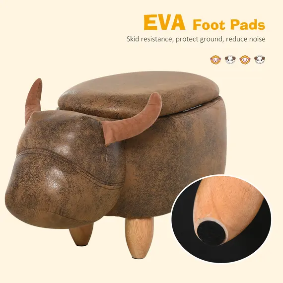 Buy Animal footstool Buffalo Storage Stool Cute Kids Decoration Wood Frame Legs w/Padding Lid Ottoman Furniture Brown, 6 image