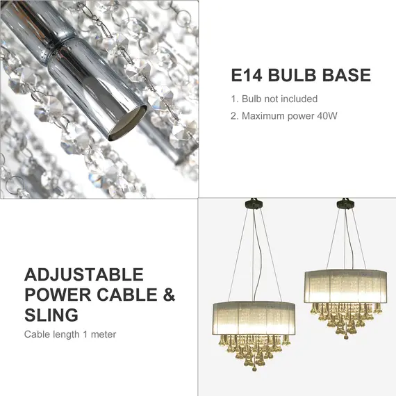 Buy Elegant Modern Crystallite Ceiling Chandelier Light Pendant w/ Round Drum Shade 40W Home Lighting Furnishing Silver, Р¤54 x 40cm, 5 image