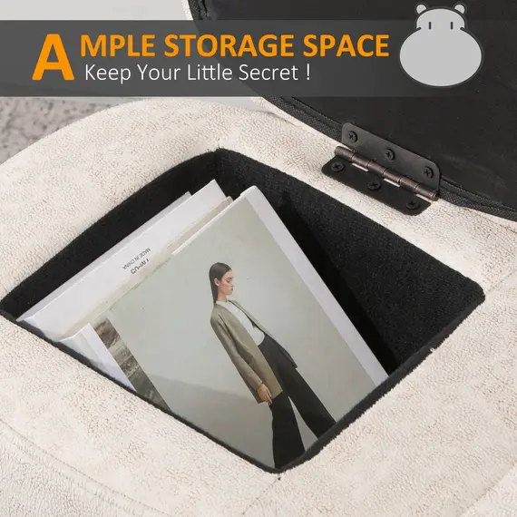 Buy Hippo Storage Stool Cute Decoration Footrest Wood Frame Legs w/ Padding Lid Ottoman Animal Furniture Cream 36x65cm, 4 image
