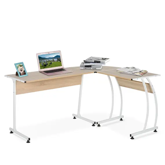 Buy HOMCOM L Shape Computer Desk Corner Display Table Laptop Study Desk Minimalist Space Saving Wood Steel Gaming PC Workstation 112.5x152x74cm Natural