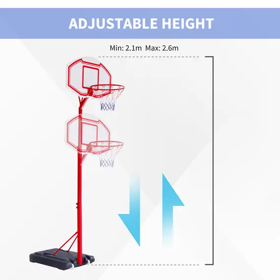 Buy HOMCOM Steel Basketball Stand Height Adjustable Hoop Backboard Red, 3 image