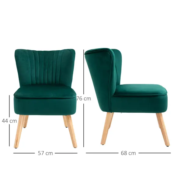 Buy HOMCOM Velvet Accent Chair Occasional Tub Seat Padding Curved Back with Wood Frame Legs Home Furniture Green, 2 image