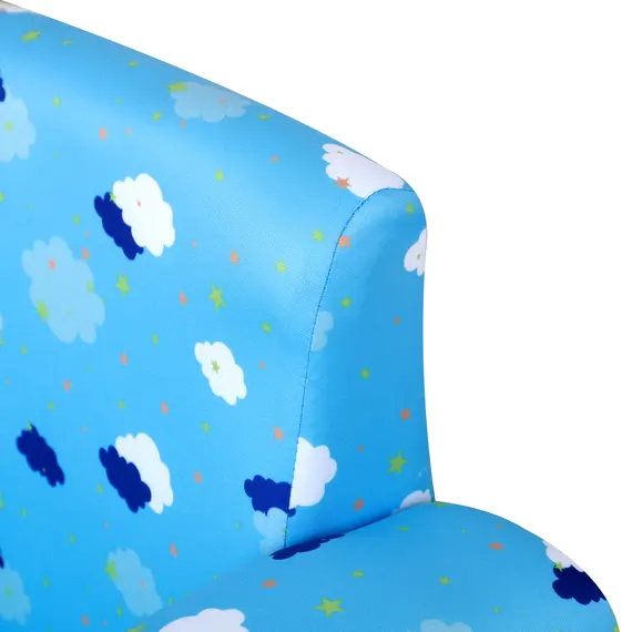 Buy Kids Children Armchair Mini Sofa Wood Frame w/ Footrest Anti-Slip Legs High Back Arms Bedroom Playroom Furniture Cute Cloud Star Blue, 8 image