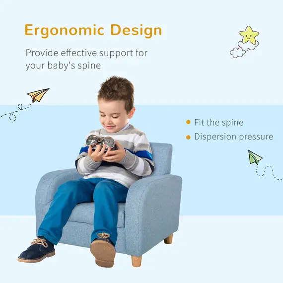 Buy Kids Elevated Linen Upholstered Armchair Blue, 3 image