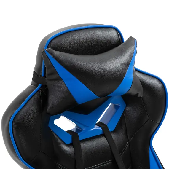 Buy Vinsetto Ergonomic Racing Gaming Chair Office Desk Chair Adjustable Height Recliner with Wheels,Lumbar Support Retractable Footrest, Blue, 7 image