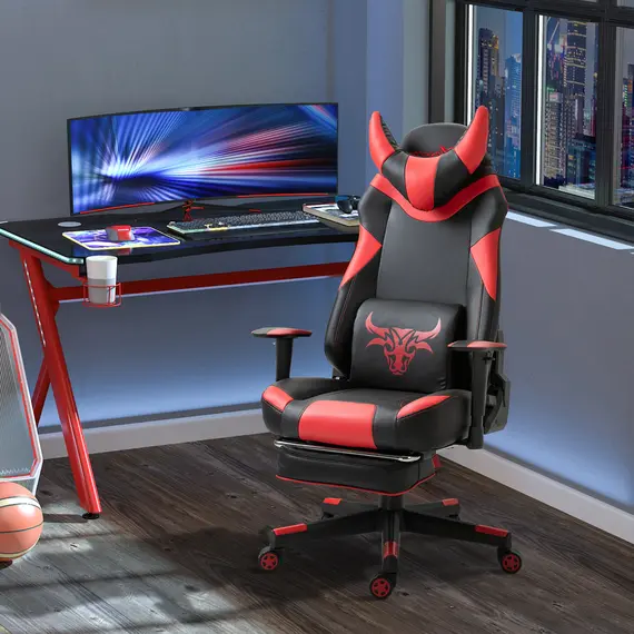 Buy Vinsetto High-Back Gaming Chair Swivel Home Office Computer Racing Gamer Desk Chair Faux Leather with Footrest, Wheels, Black Red