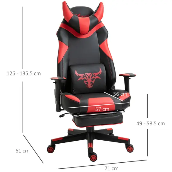 Buy Vinsetto High-Back Gaming Chair Swivel Home Office Computer Racing Gamer Desk Chair Faux Leather with Footrest, Wheels, Black Red, 2 image