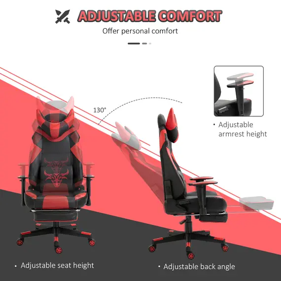 Buy Vinsetto High-Back Gaming Chair Swivel Home Office Computer Racing Gamer Desk Chair Faux Leather with Footrest, Wheels, Black Red, 4 image