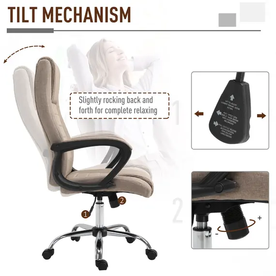 Buy Vinsetto High Back Office Chair 360В° Swivel Chair Adjustable Height Tilt Function Linen Khaki 62W x 62D x 110-119H cm, 3 image