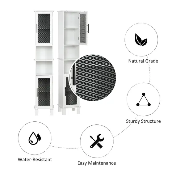 Buy 6-Tier Retro Bathroom Cabinet w/ Patterned Glass Doors Anti-Tilt Handles Melamine Coating 4 Legs Freestanding Tall Tower Furniture Monochrome, 4 image