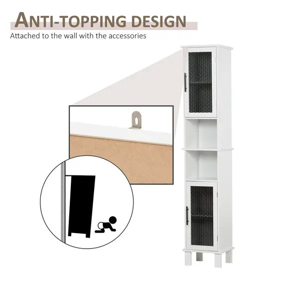 Buy 6-Tier Retro Bathroom Cabinet w/ Patterned Glass Doors Anti-Tilt Handles Melamine Coating 4 Legs Freestanding Tall Tower Furniture Monochrome, 5 image