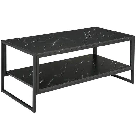 Buy Coffee Table, Two-Tier Marble Centre Table with Metal Frame and Storage Shelf for Living Room, 106 x 50 x 45cm, Black
