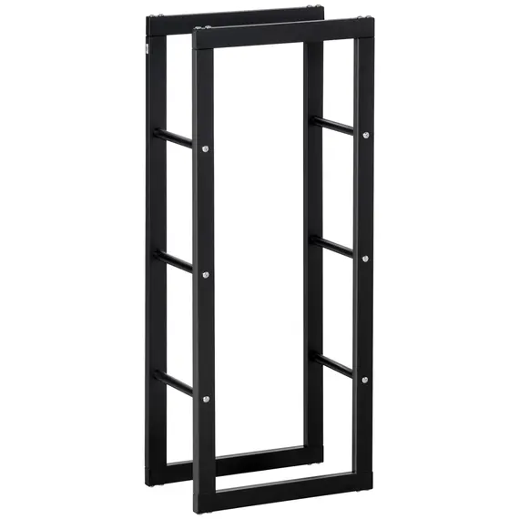 Buy Metal Firewood Log Holder Tall Firewood Rack Indoor Outdoor Fireplace Wood Storage Shelf with Side Rails, Rust-Resistant, Black, 40W x 25D x 100H cm
