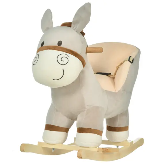 Buy Kids Children Rocking Horse Plush Ride On Donkey Seat w/ Sound Wood Base Seat Safety Belt Toddler Baby Toy Rocker Grey 18 - 36 Months