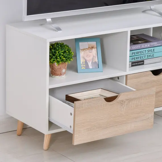 Buy HOMCOM Particle Board TV Media Unit White/Oak, 5 image