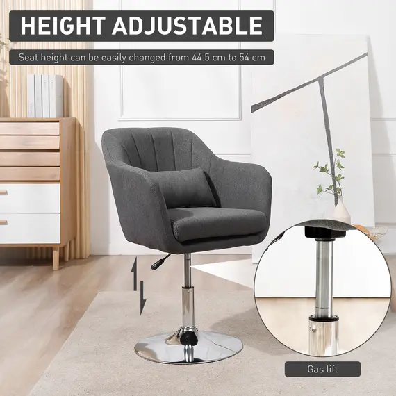 Buy HOMCOM Swivel Accent Chair for Living Room Contemporary Vanity Armchair with Adjustable Height Thick Cushion Lumbar Support Armrest Dark Grey, 3 image
