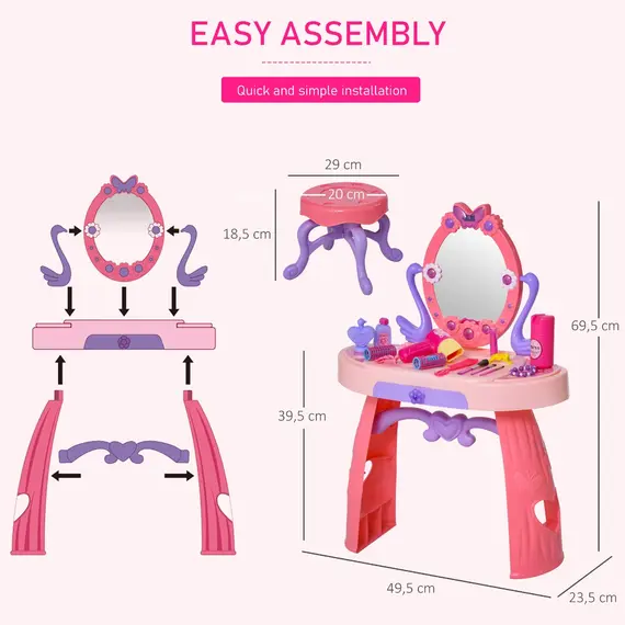 Buy Kids Pretend Play Plastic Vanity Table Set Pink/Purple, 3 image