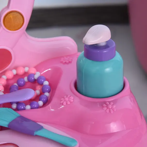 Buy Kids Pretend Play Plastic Vanity Table Set Pink/White, 6 image