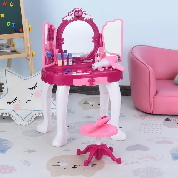 Buy Kids Pretend Play Plastic Vanity Table Set w/ Sound Effect Pink
