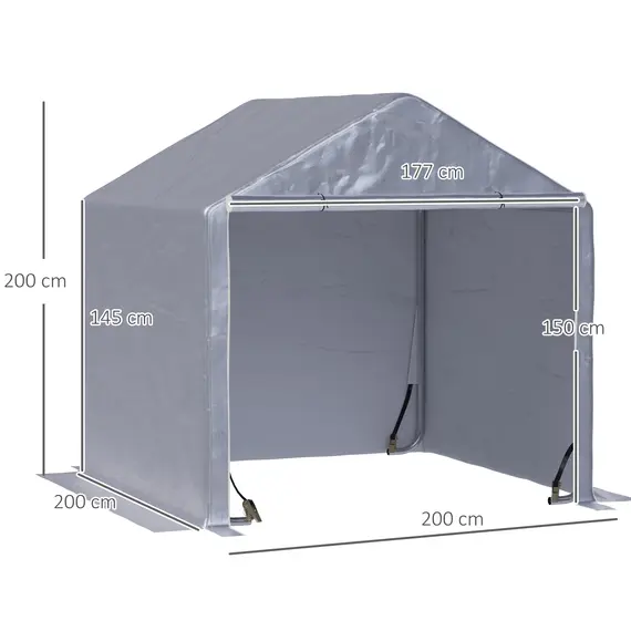 Buy Outsunny 2 x 2m Garden Garage Storage Tent Galvanized Steel Outdoor Carport Gazebo Waterproof UV-Resistant - Grey, 2 image
