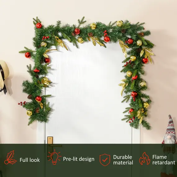 Buy 9ft Non-Lit Garland for Christmas Decorations Green Holiday Decor Artificial Greenery with Pine Cones, Colorful Balls, Leaves, 3 image