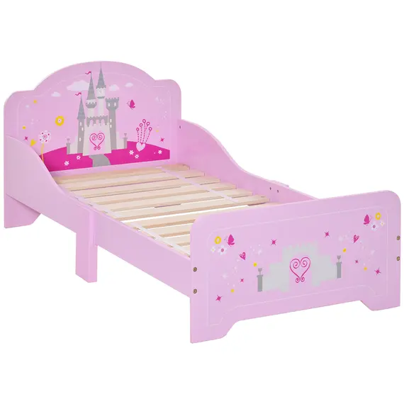 Buy Kids Bed Princess Castle Theme w/ Side Rails Slats Home Furniture for 3 - 6 Yrs Pink 143 x 73 x 60 cm