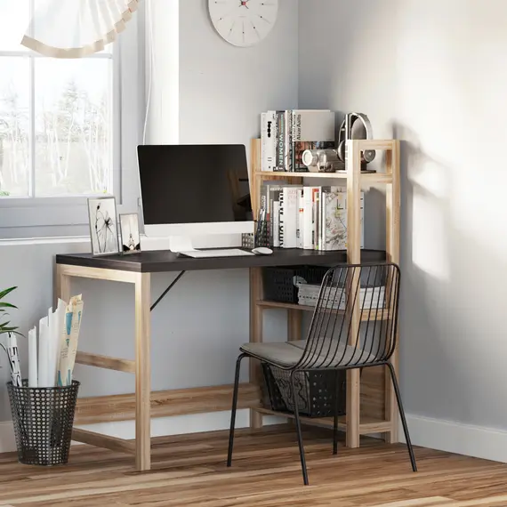 Buy Computer Desk with shelves Office Desk WorkstationпјЊWriting Desk Computer PC Laptop Table Workstation, Black Wood Grain