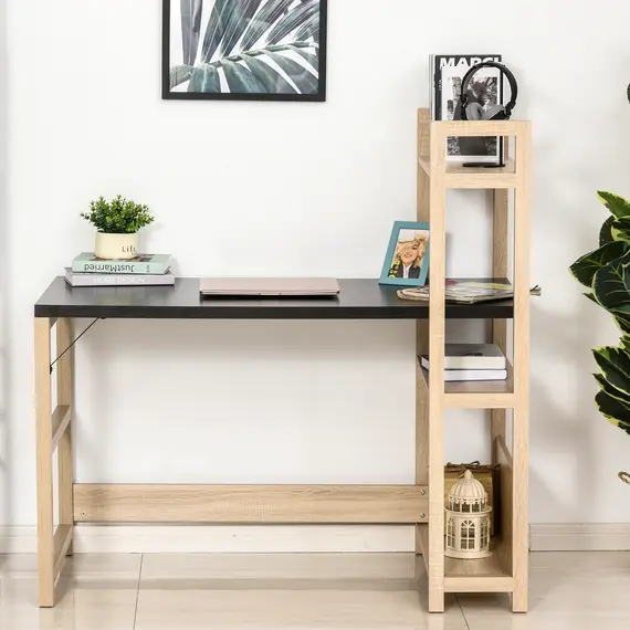 Buy Computer Desk with shelves Office Desk WorkstationпјЊWriting Desk Computer PC Laptop Table Workstation, Black Wood Grain, 8 image