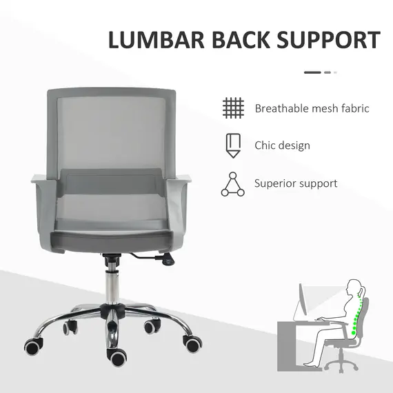 Buy Ergonomic Office Chair Adjustable Height Breathable Mesh Desk Chair w/Armrest and 360В° Swivel Castor Wheels Grey, 6 image