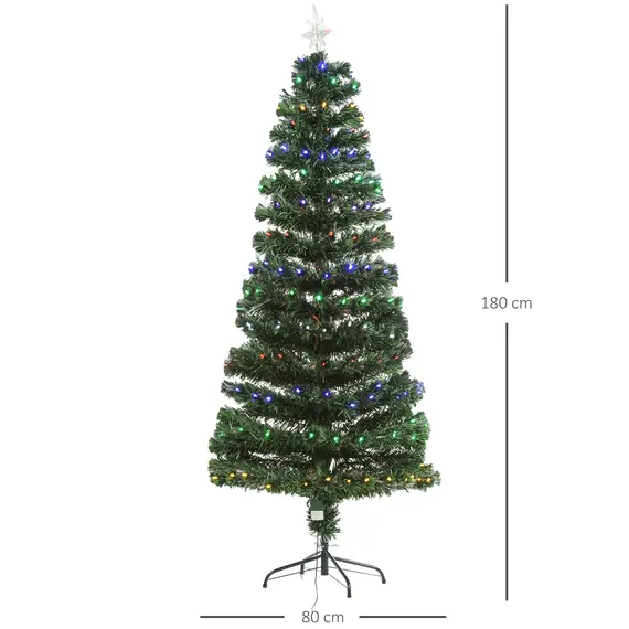 Buy HOMCOM 6ft Pre-Lit Fiber Optic Christmas Tree W/ Star Tree Topper, Solid Metal Base, 220 Branch Tips, 6 Color LED Lights Decoration, 2 image