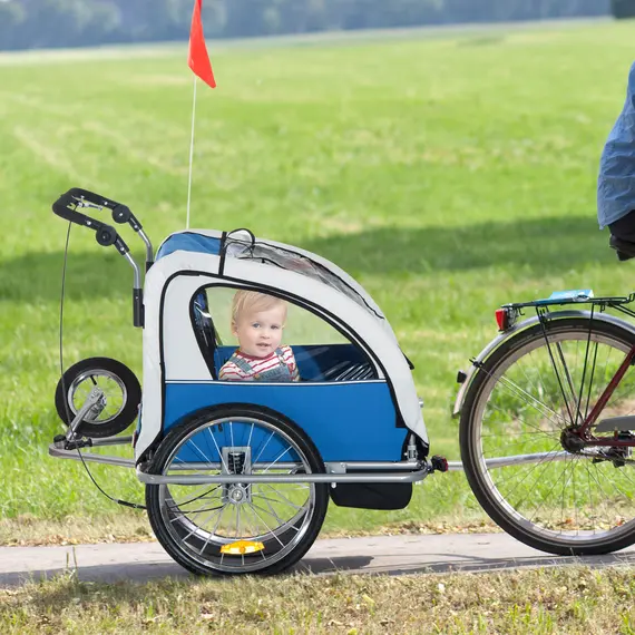 Buy HOMCOM Bike Trailer 2-Seater for Bicycle Baby Child Jogger with Removable Canopy Storage Pocket Outdoor Steel Frame Blue