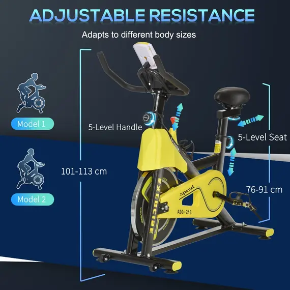 Buy HOMCOM Exercise Bike Indoor Cycling Bike Stationary Bicycle with Belt Drive Adjustable Resistance Seat Handlebar LCD Display Home Gym Upright Bike, 5 image