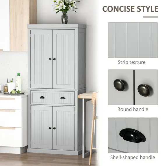 Buy HOMCOM Traditional Kitchen Cupboard  Freestanding Storage Cabinet with Drawer, Doors and Adjustable Shelves, Grey, 6 image