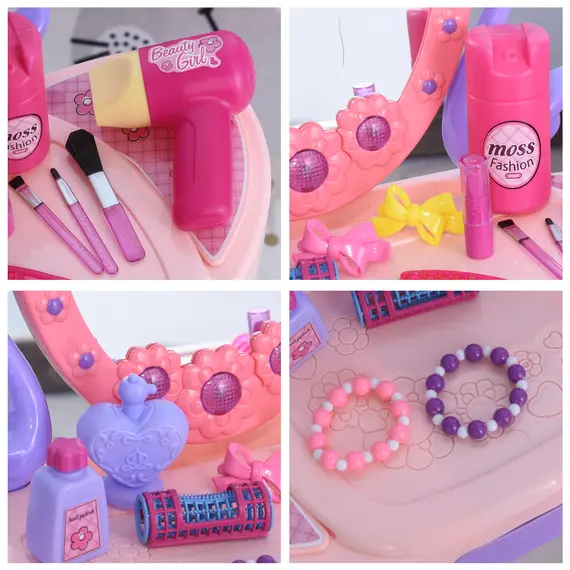 Buy Kids Pretend Play Plastic Vanity Table Set Pink/Purple, 7 image