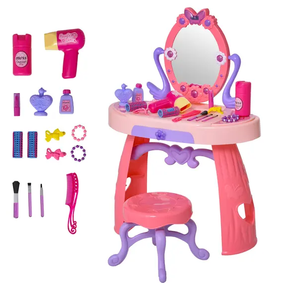Buy Kids Pretend Play Plastic Vanity Table Set Pink/Purple, 8 image