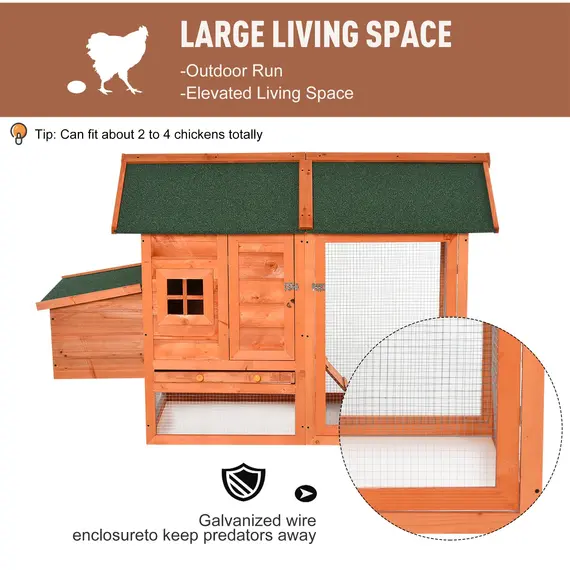 Buy PawHut 170cm Deluxe Chicken Coop Small Animal Habitat Hen House W/ Resting Nesting Box Removable Tray Waterproof Roof Lockable Door Orange, 3 image