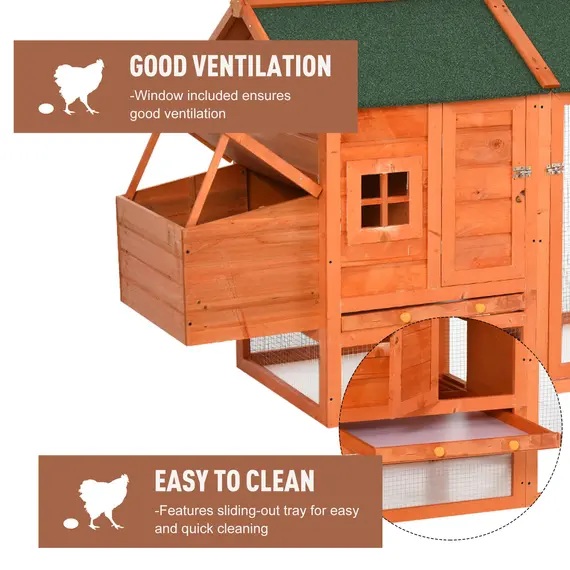 Buy PawHut 170cm Deluxe Chicken Coop Small Animal Habitat Hen House W/ Resting Nesting Box Removable Tray Waterproof Roof Lockable Door Orange, 4 image