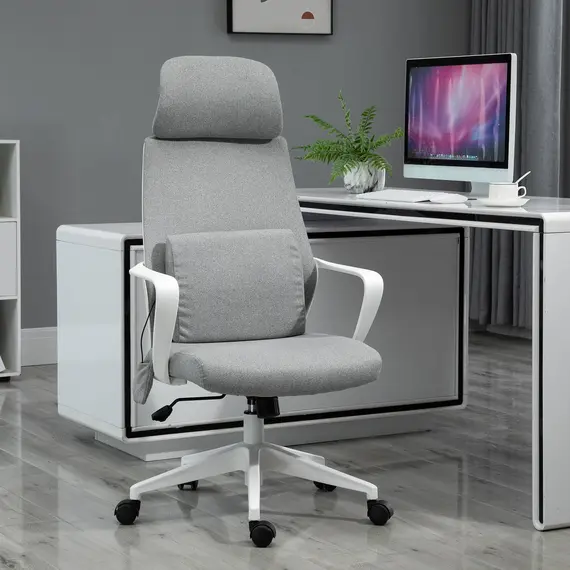 Buy Vinsetto Ergonomic Office Chair & Massage Pillow Adjustable Height Headrest w/ Wheels High Back Armrest Rocking Home Study Grey