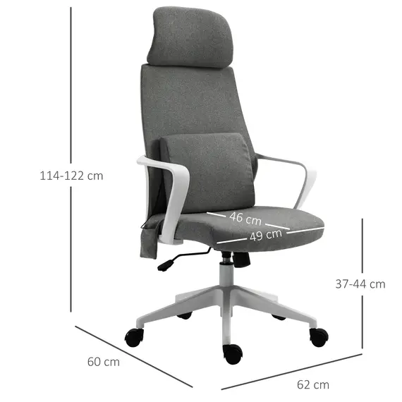 Buy Vinsetto Ergonomic Office Chair & Massage Pillow Adjustable Height Headrest w/ Wheels High Back Armrest Rocking Home Study Grey, 2 image