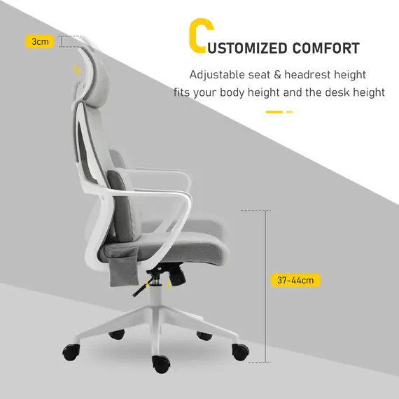 Buy Vinsetto Ergonomic Office Chair & Massage Pillow Adjustable Height Headrest w/ Wheels High Back Armrest Rocking Home Study Grey, 3 image