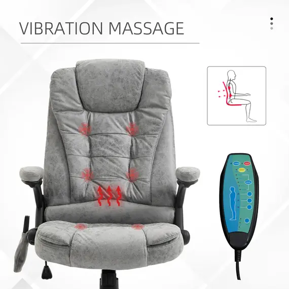 Buy Vinsetto Massage Office Chair Recliner Ergonomic Gaming Heated Home Office Padded  Leathaire Fabric & Swivel Base Grey, 3 image