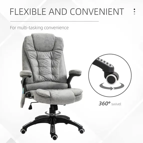 Buy Vinsetto Massage Office Chair Recliner Ergonomic Gaming Heated Home Office Padded  Leathaire Fabric & Swivel Base Grey, 6 image