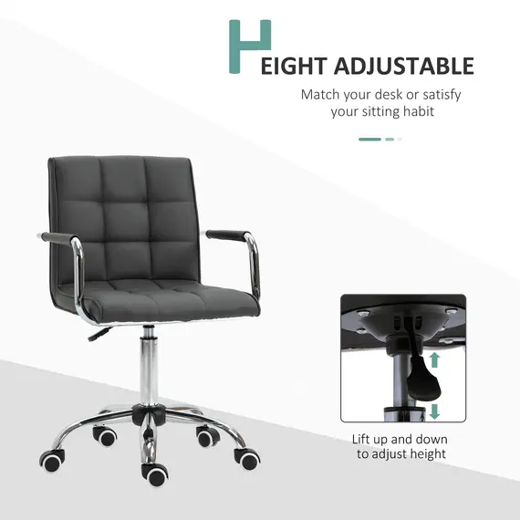 Buy Vinsetto Mid Back PU Leather Office Desk Chair Swivel Computer Salon Stool with Arm, Wheels, Height Adjustable, Grey, 3 image
